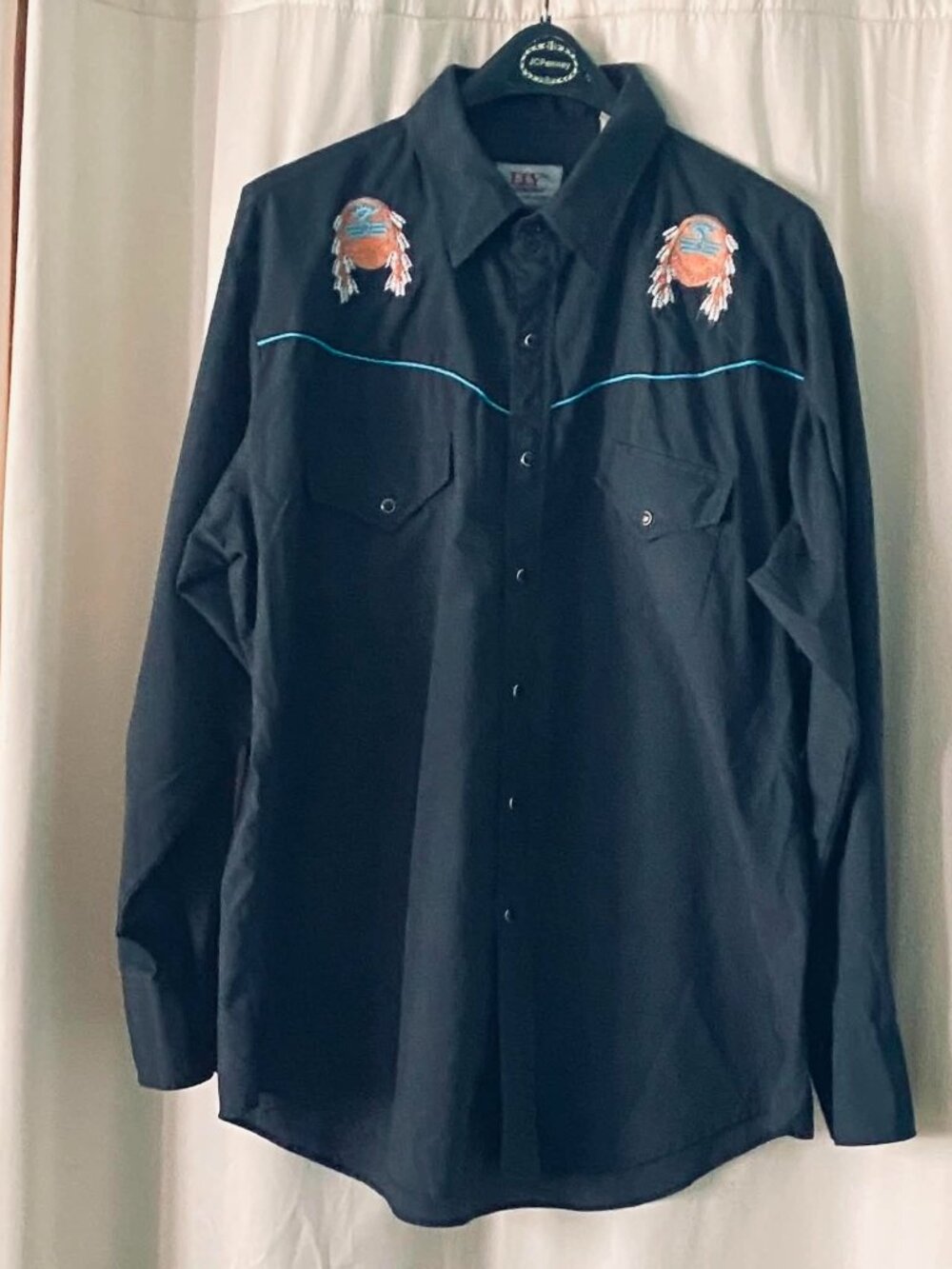 Ely Diamond Western Snap Shirt XL Black Embroidered Southwestern Cowboy
